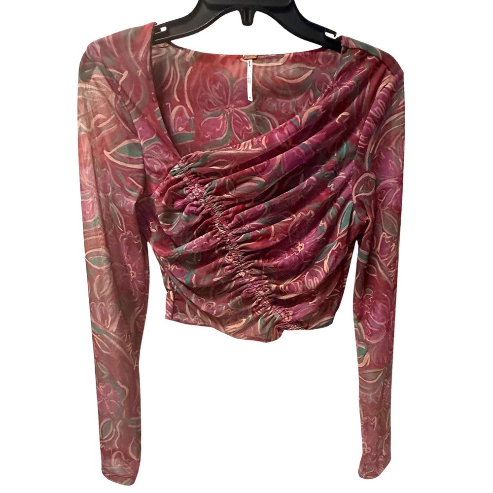 Free People‎ Supernova Top Sheer Ruched Pink Swirl Size Medium